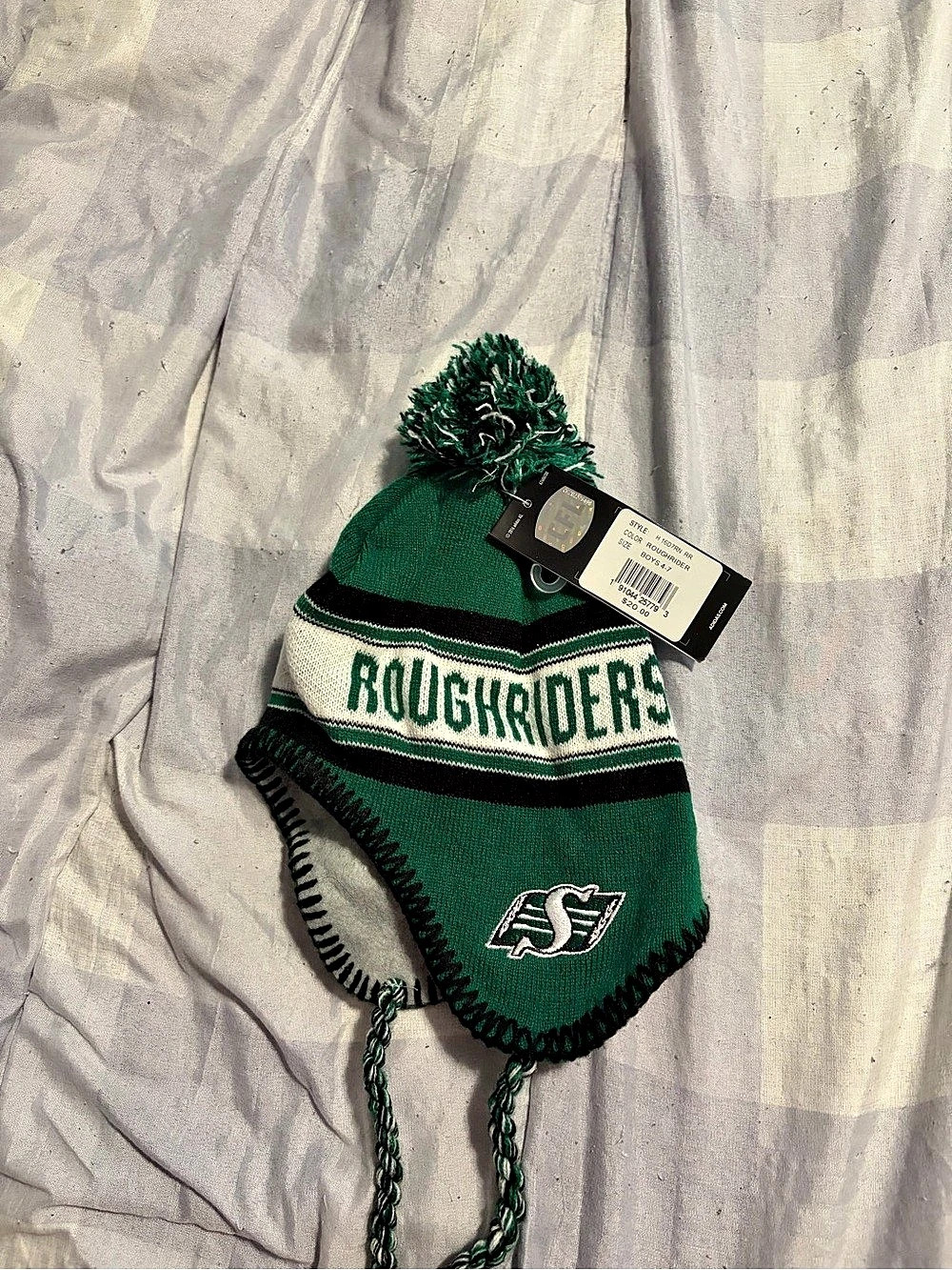 Roughriders Kids Green Striped Knit Winter Hat NWT